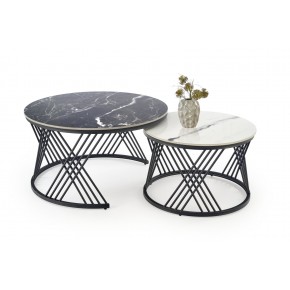 Комплект HALMAR FLAMINGO (2 стола журнальных) черный мрамор/белый мрамор/черный